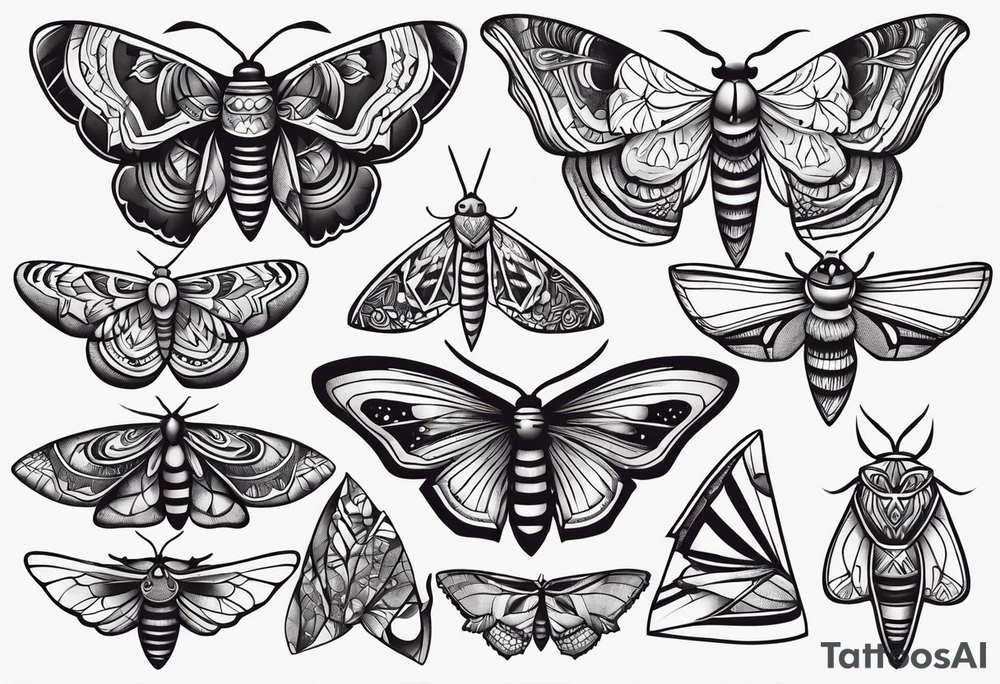 Variety of moths style flash sheet tattoo idea