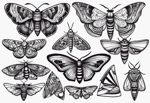 Variety of moths style flash sheet tattoo idea