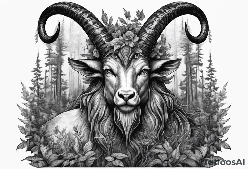 Devil with goat horns (full body) in a forest tattoo idea Devil with goat horns (full body) in a forest tattoo idea