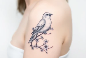 The white plum blossom sparrow standing on top with appropriate white space is artistic tattoo idea