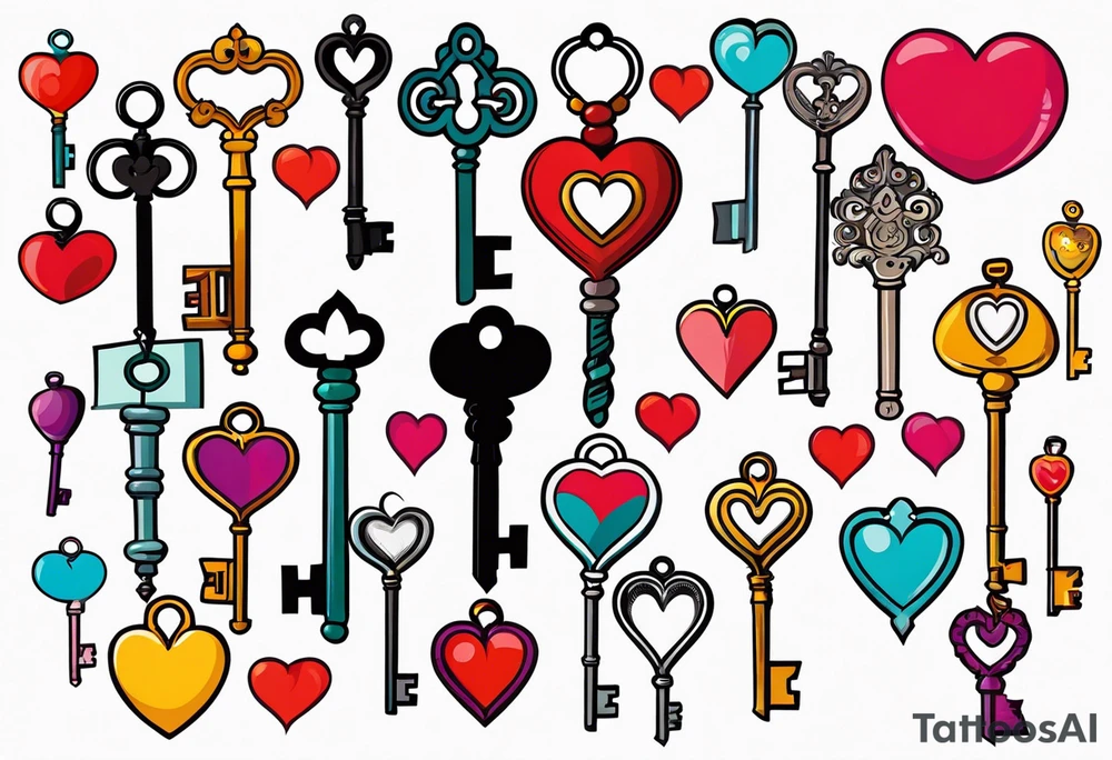 Antique keys heart shaped tattoo idea
