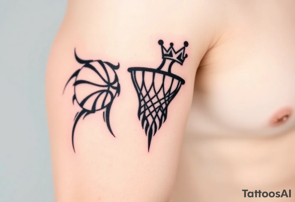 Basketball and basketball hoop with a crown, mor tattoo idea