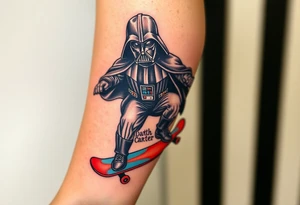 Darth Vader skateboarding >
blue & red
skateboard say "Darth Carter"
12/29/88-01/06/24 tattoo idea