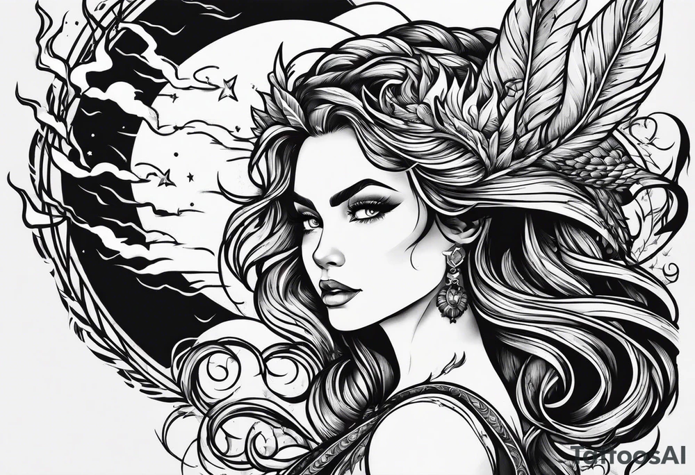 fire and lightning on hand tattoo idea