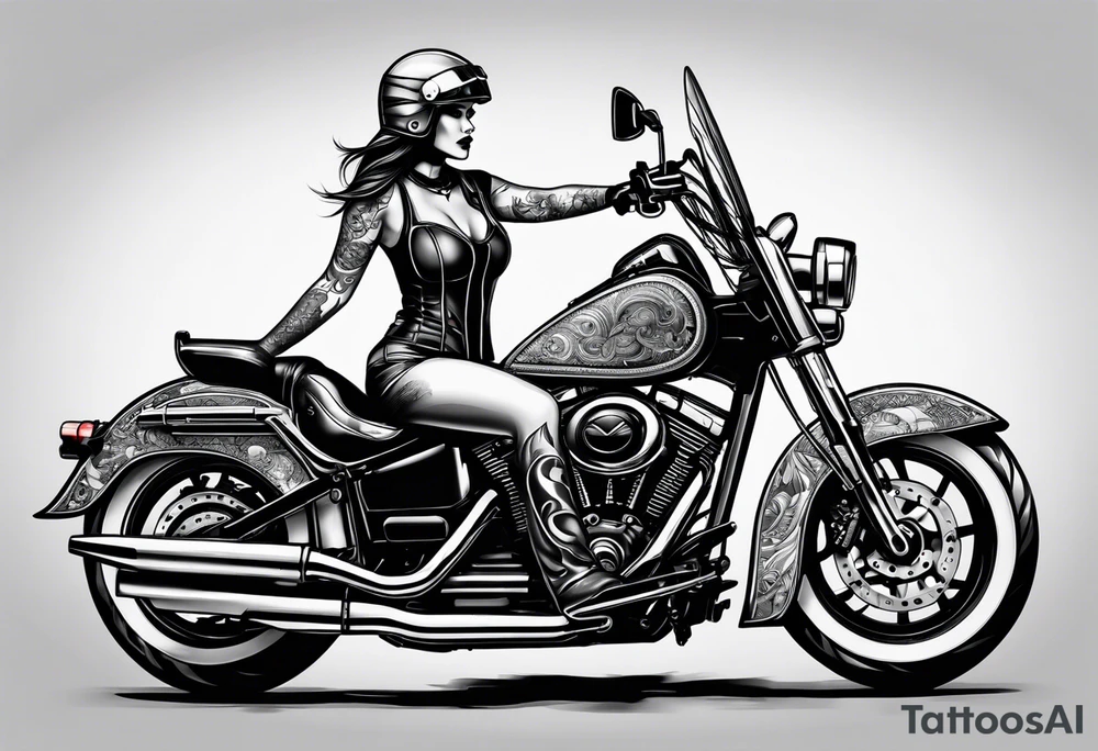 Frau mit Helm auf Motorrad tattoo idea
