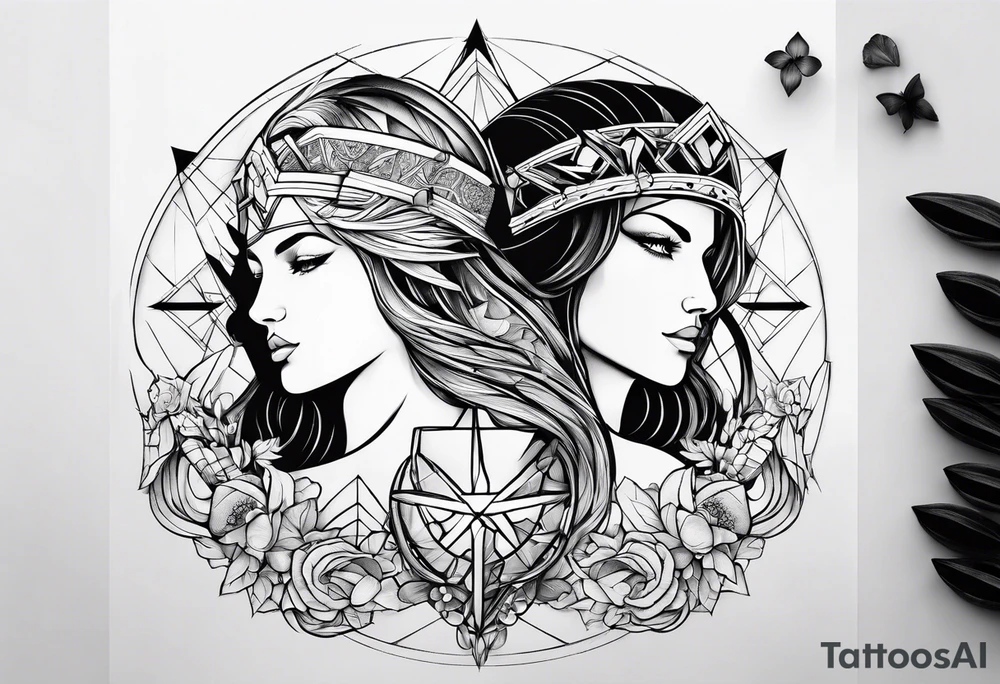 Virgo and Sagittarius zodiac signs blended together tattoo idea