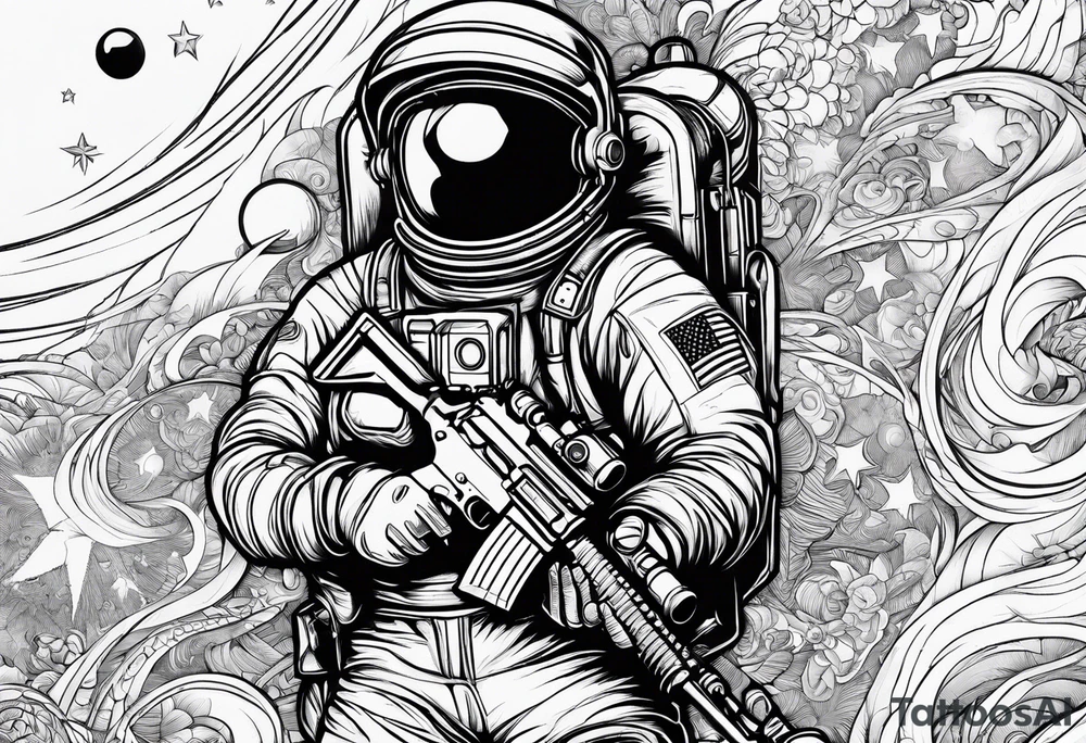Astronaut Tries to Kill Himself with a Gun American Traditional tattoo idea