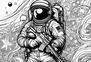 Astronaut Tries to Kill Himself with a Gun American Traditional tattoo idea