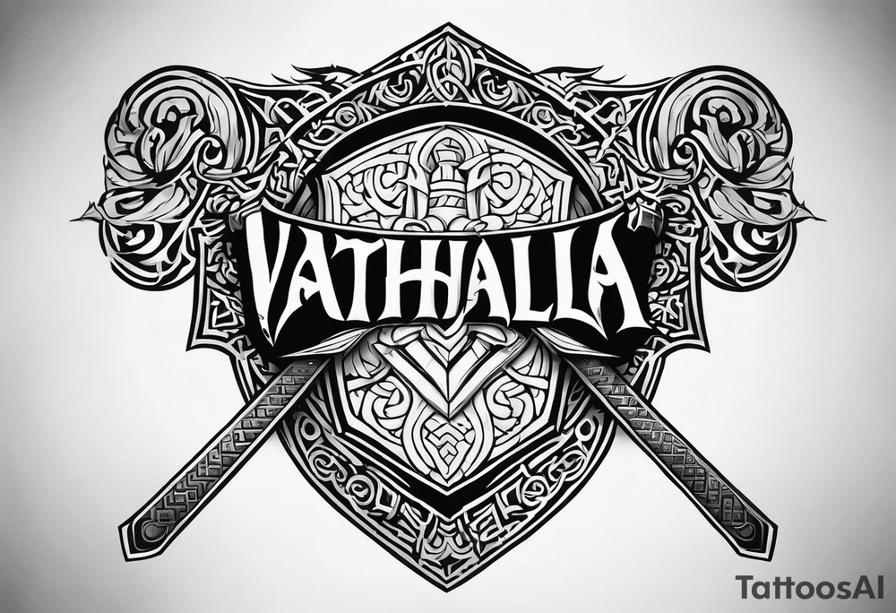 Valhalla viking gods shield hatchet sword tattoo idea