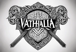 Valhalla viking gods shield hatchet sword tattoo idea