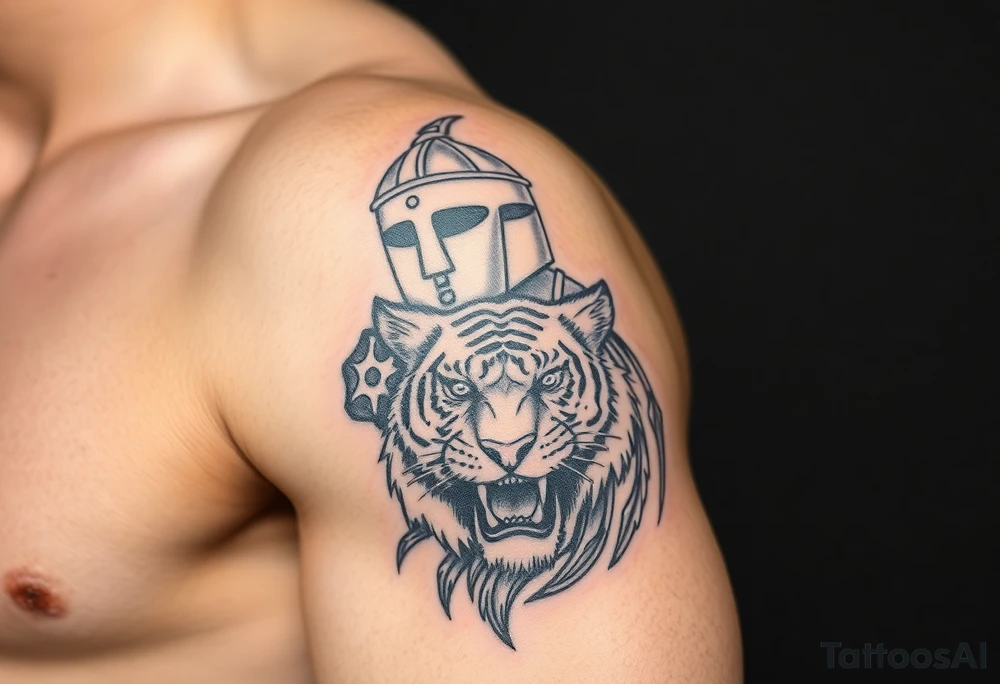 spartan viking with a tiger on it tattoo idea