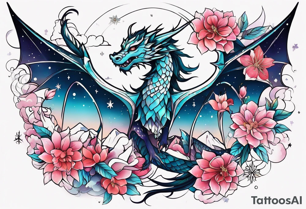 Constellation, wing , snow , cross , dragon female japan kawaii , flower tattoo idea