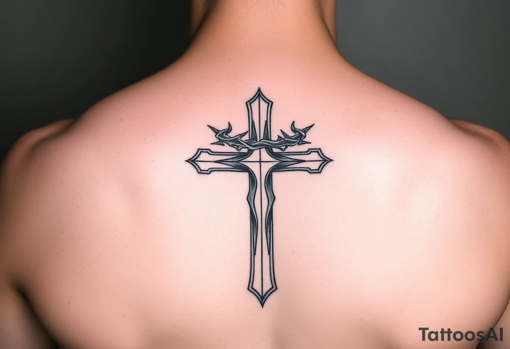 cross with a crown of thorns tattoo idea