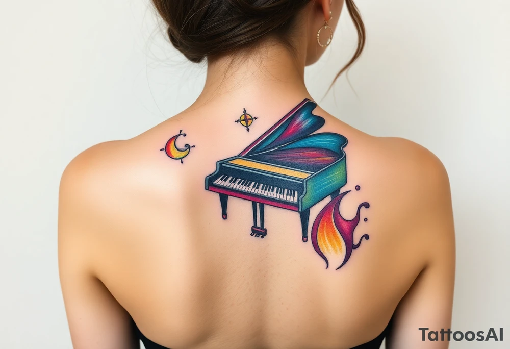 Colorful piano tattoo idea