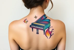 Colorful piano tattoo idea