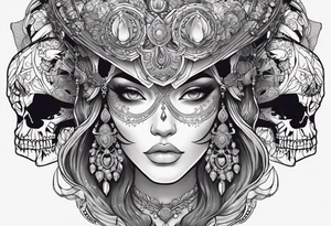 kali, alien goddess, valkrye, pirate, zenza resonance, pachamama, lotus azul, blank panther, eagle, skull, 5D, nueva gaya tattoo idea