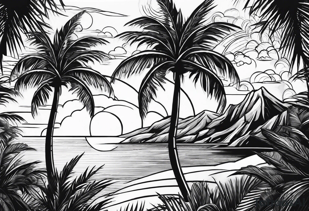 . angel sun palm trees tattoo idea