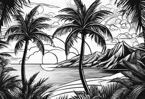 . angel sun palm trees tattoo idea