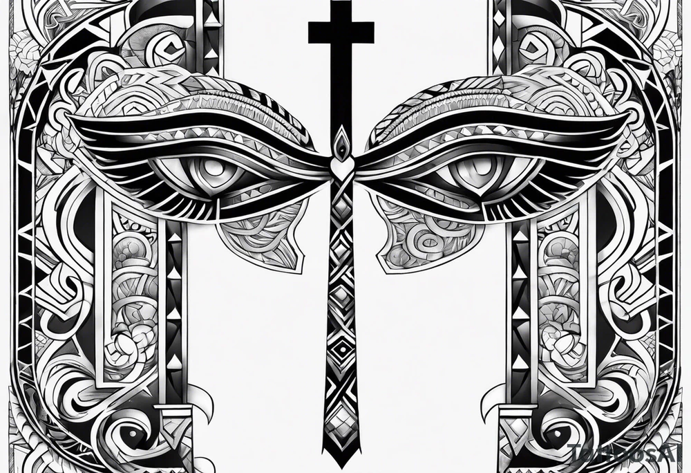 ankh mixed maori for whole arm tattoo idea