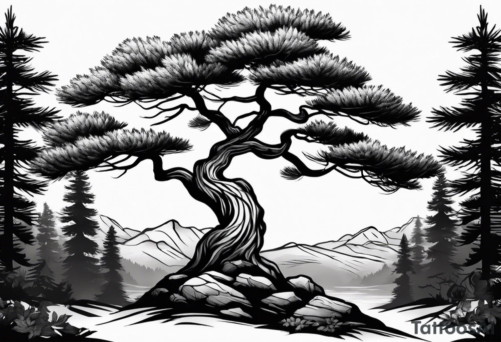 pine tree with bare branches tattoo idea