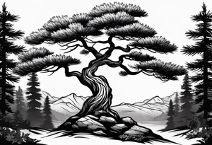 pine tree with bare branches tattoo idea