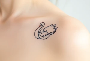 A swan with her baby nestled in her wings, in soft white and light blue hues, symbolizing purity and warmth tattoo idea