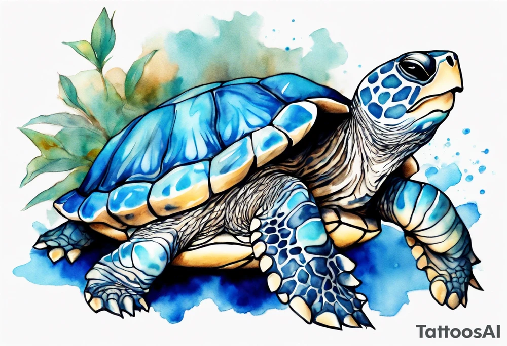 a blue fur-covered animal with the shell of a turtle tattoo idea