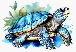 a blue fur-covered animal with the shell of a turtle tattoo idea