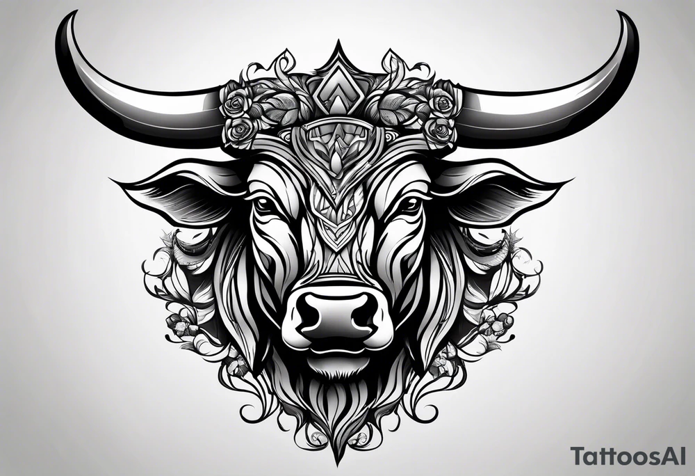 Evil, scary bull with horns tattoo idea