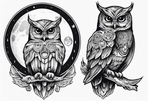 Wise and Regal Owl flying towards the Moon. tattoo idea