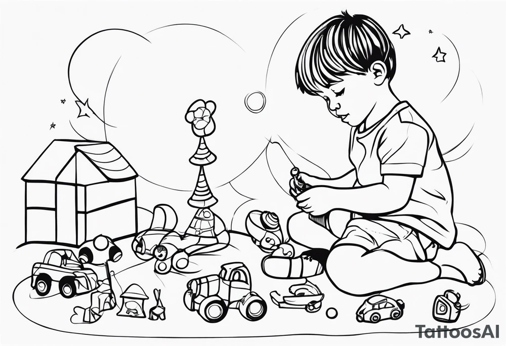 child playing with toys tattoo idea