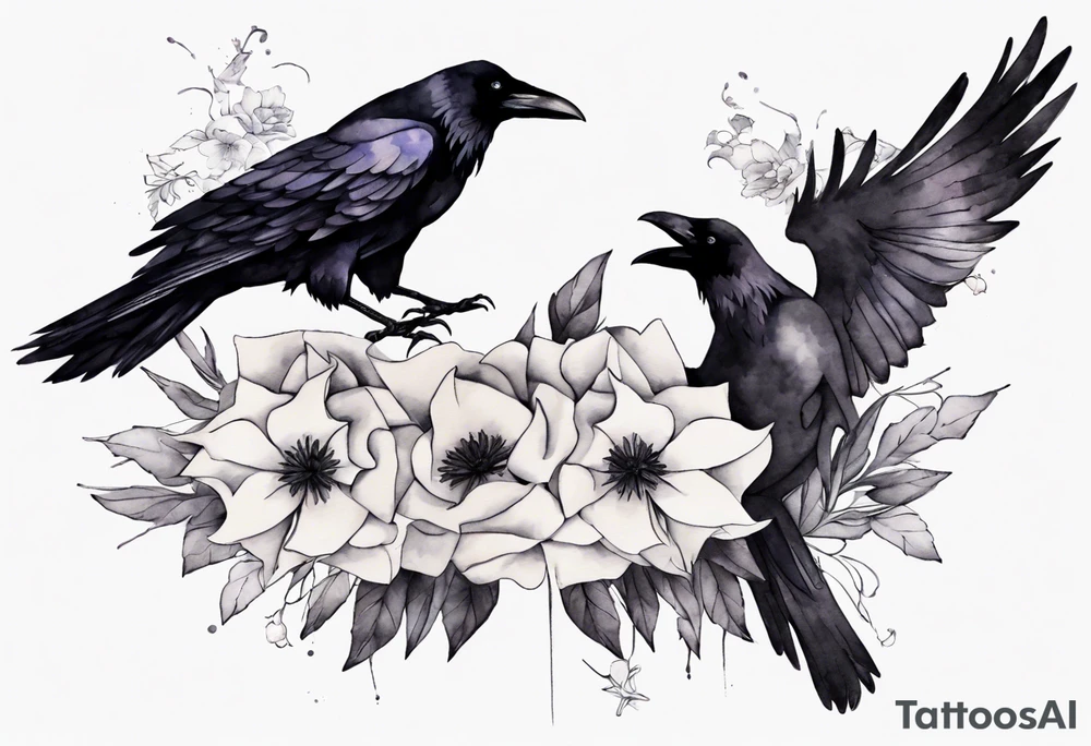 raven wearing a white ribbon bracelet tattoo idea