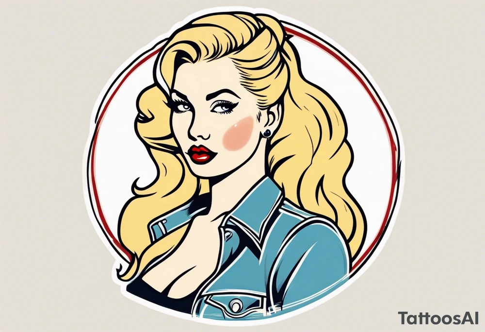 American Traditional pinup girl with blonde hair tattoo idea