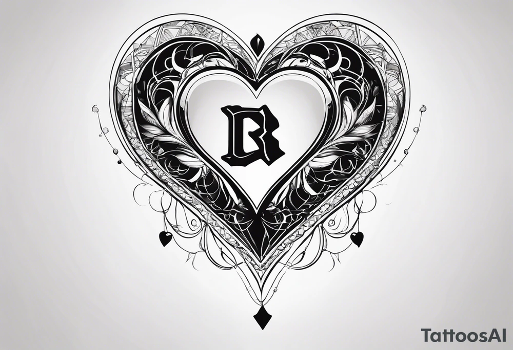 A black heart design, with the letter "β" embedded in the center. tattoo idea