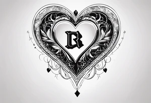 A black heart design, with the letter "β" embedded in the center. tattoo idea