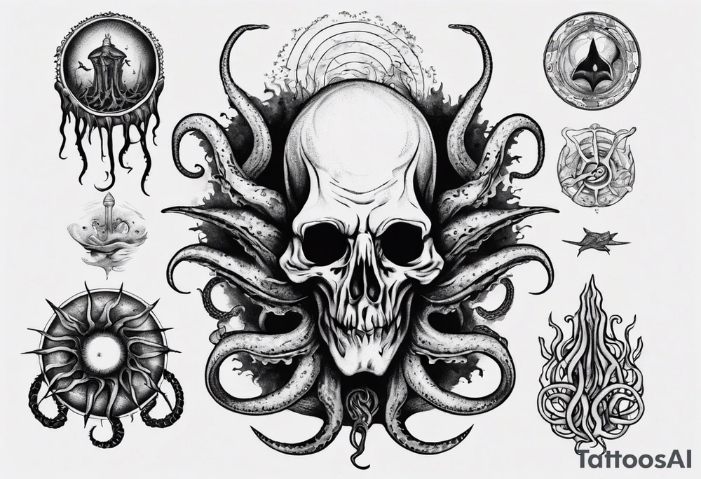 lovecraft long tattoo to put on the forearm, with eye and tentacle tattoo idea