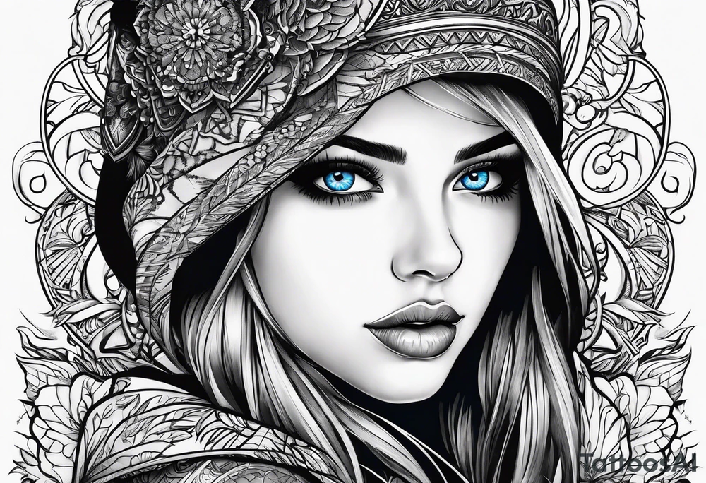 A girl with blue eyes tattoo idea