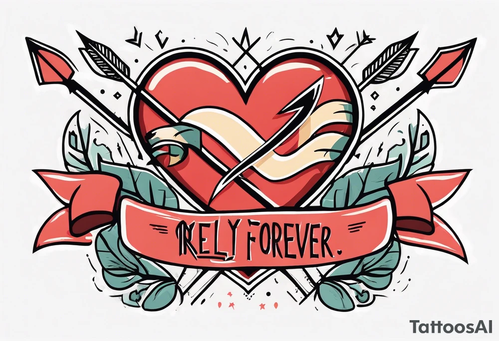 heart with arrow with ribbon that says "Riley and Mel forever" tattoo idea