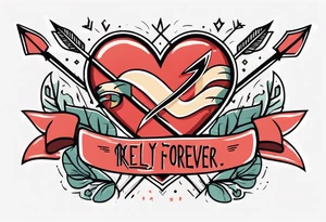heart with arrow with ribbon that says "Riley and Mel forever" tattoo idea