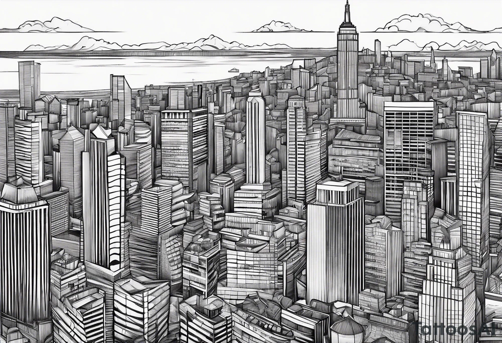 city line art with simple waves tattoo idea
