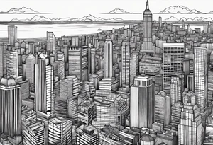 city line art with simple waves tattoo idea