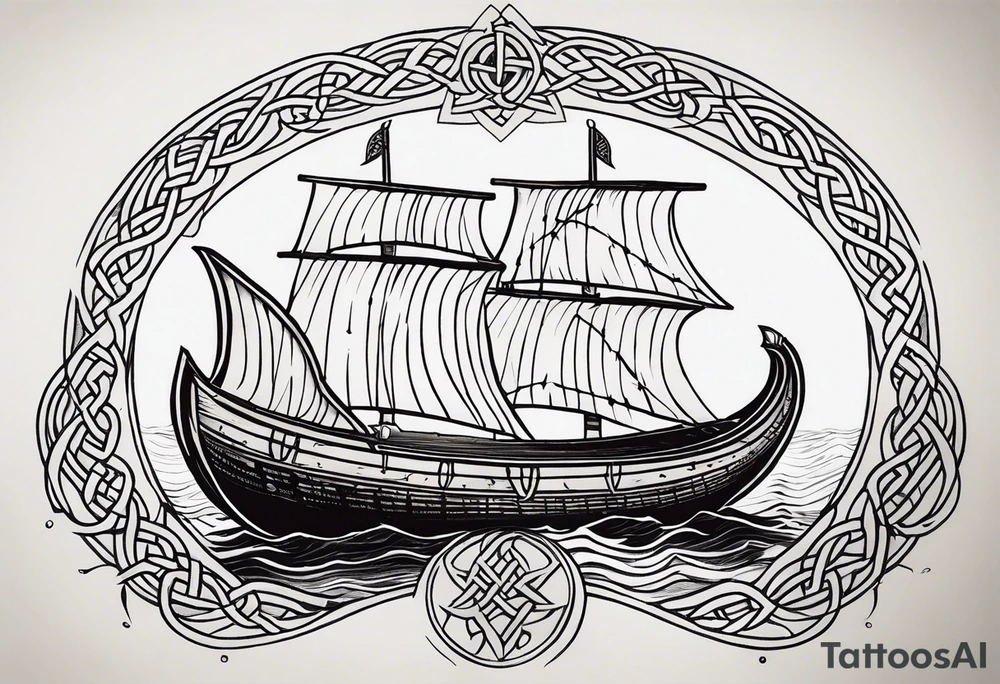 Viking longship, celtic rune compass, Yggdrasil tattoo idea