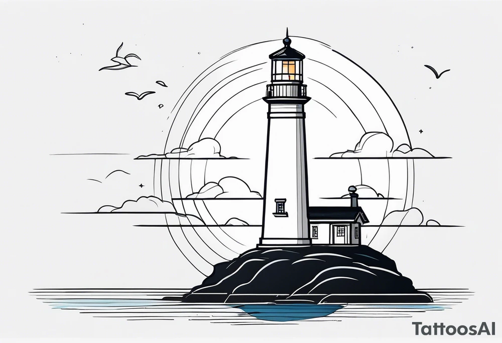 lighthouse at the ocean, minimalist, fine line tattoo idea