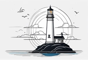 lighthouse at the ocean, minimalist, fine line tattoo idea