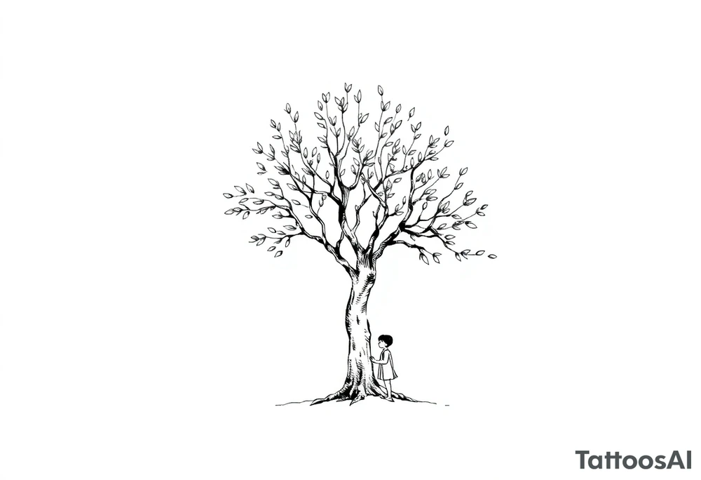 A big olive tree with a child under it tattoo idea