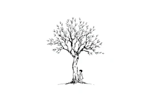 A big olive tree with a child under it tattoo idea