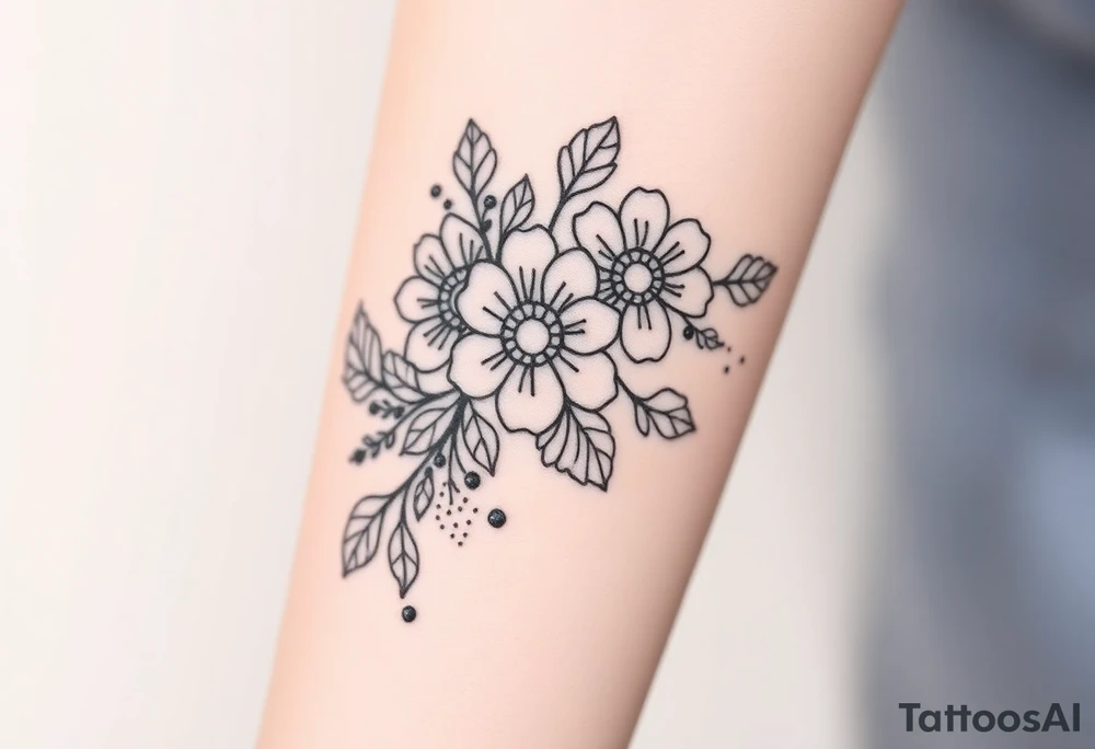 floral composition with japanese vibe, mutiple ornemental patern and leaf tattoo idea