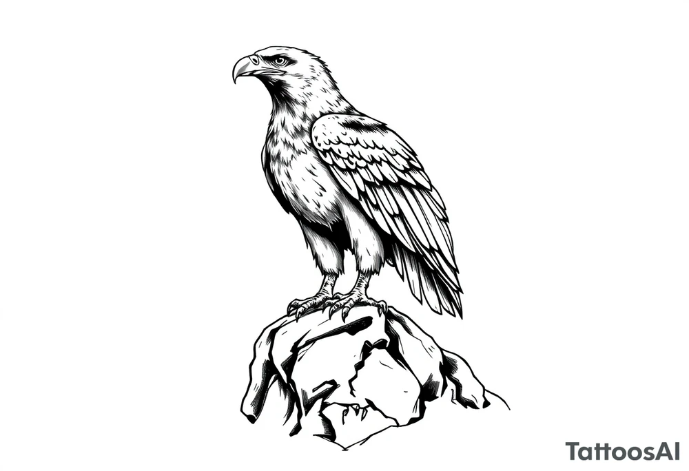 an eagle stands on a rock, landscape. tattoo idea