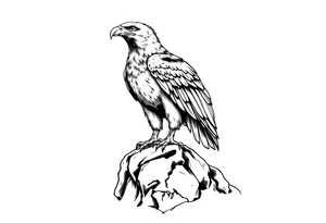 an eagle stands on a rock, landscape. tattoo idea
