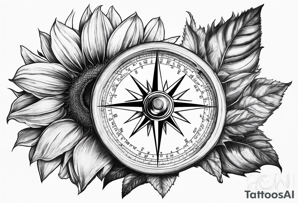 Sunflower next to a compass tattoo idea